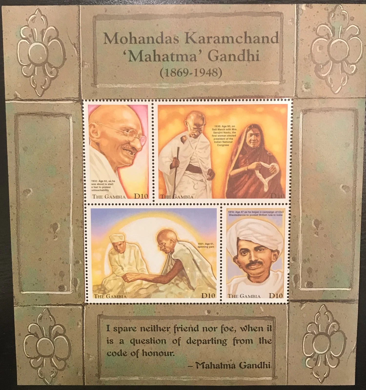 Gambia 1998 Mahatma Gandhi M/S MNH
