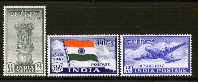 India 1947 First Stamps of Post Independence Jai Hind Set of 3 MNH White Gum