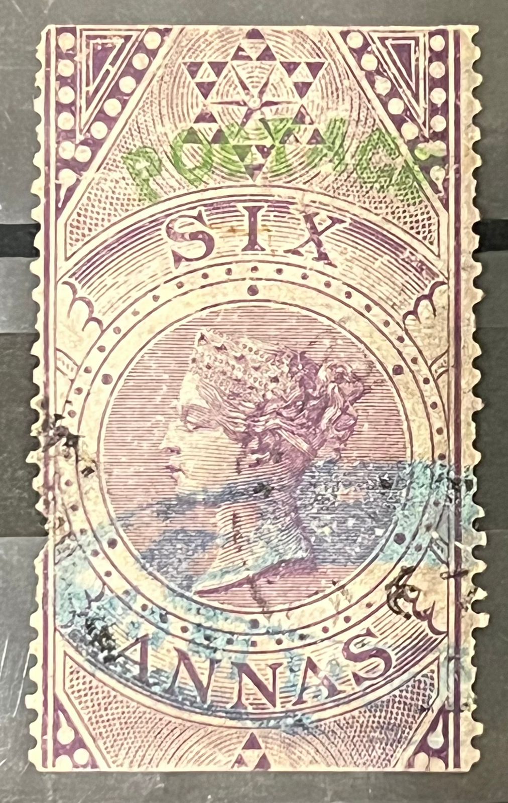 India 1866 QV 6a 'Postage' Overprint Type 16 SG68 Fine Used Rare SG Cat Val £270