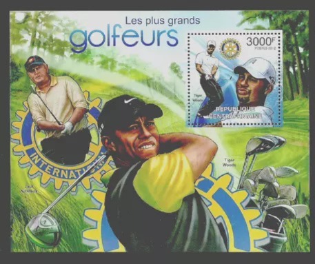 Central Africa 2012 Golf Lions Rotary Woods Player M/S MNH