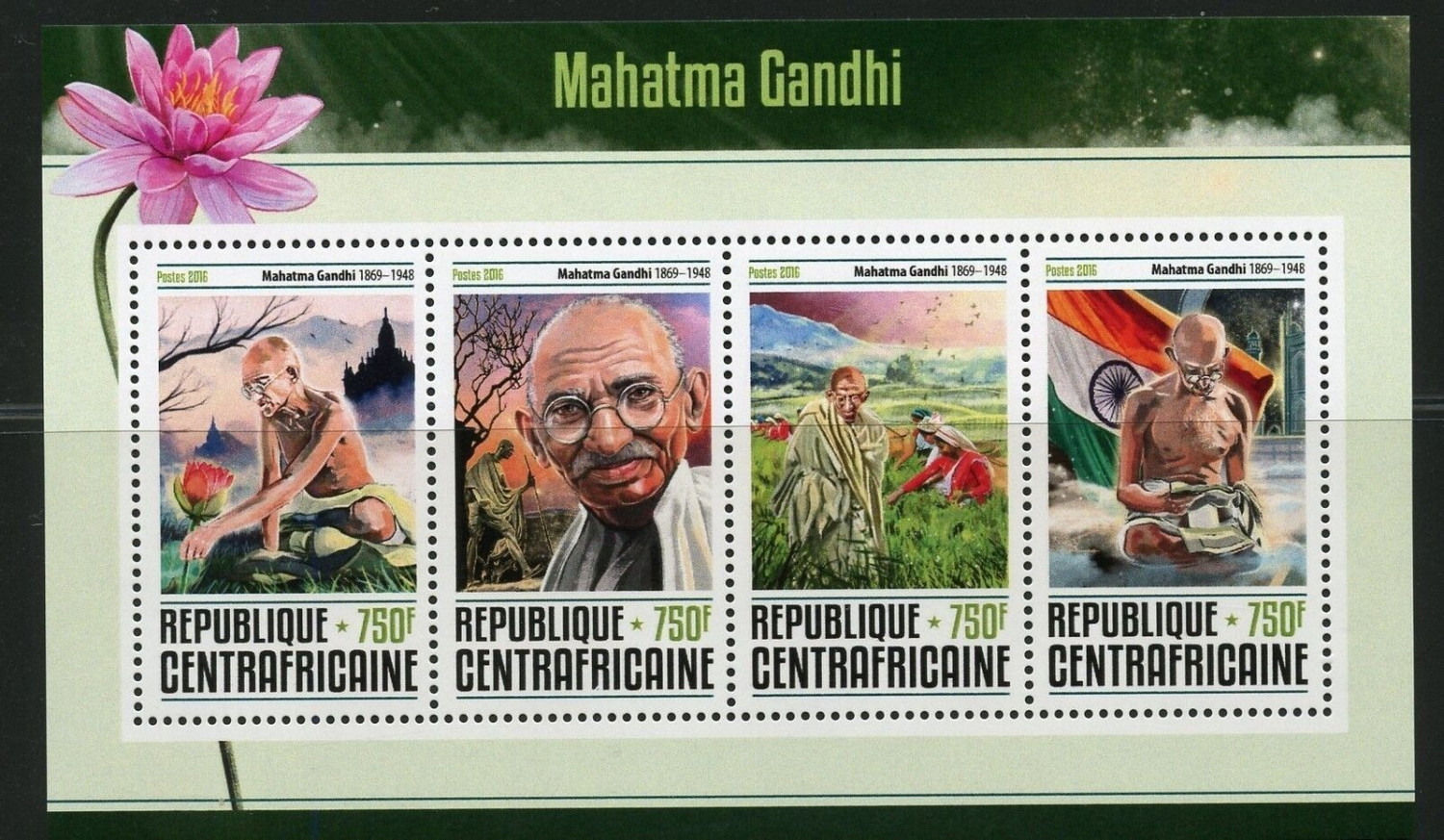 Central Africa 2016 Mahatma Gandhi Stamps M/S MNH