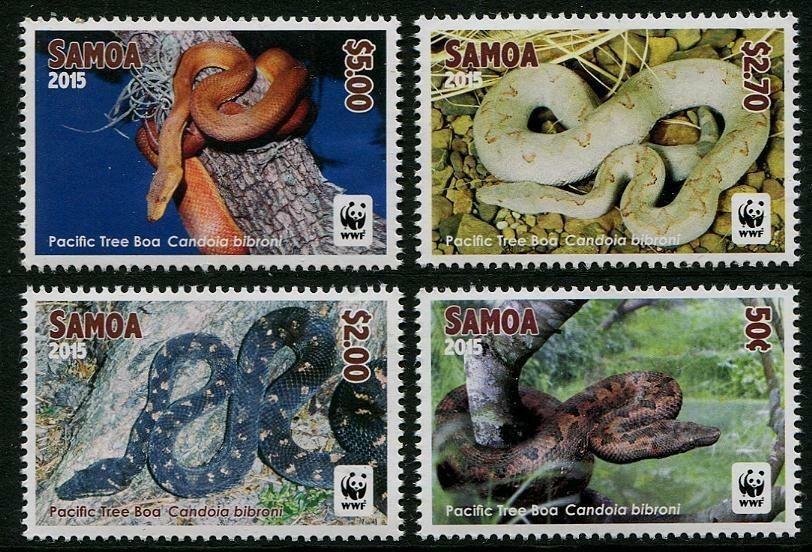 Samoa 2015 WWF Pacific Tree Boa Snakes Reptiles Stamps 4v Set MNH