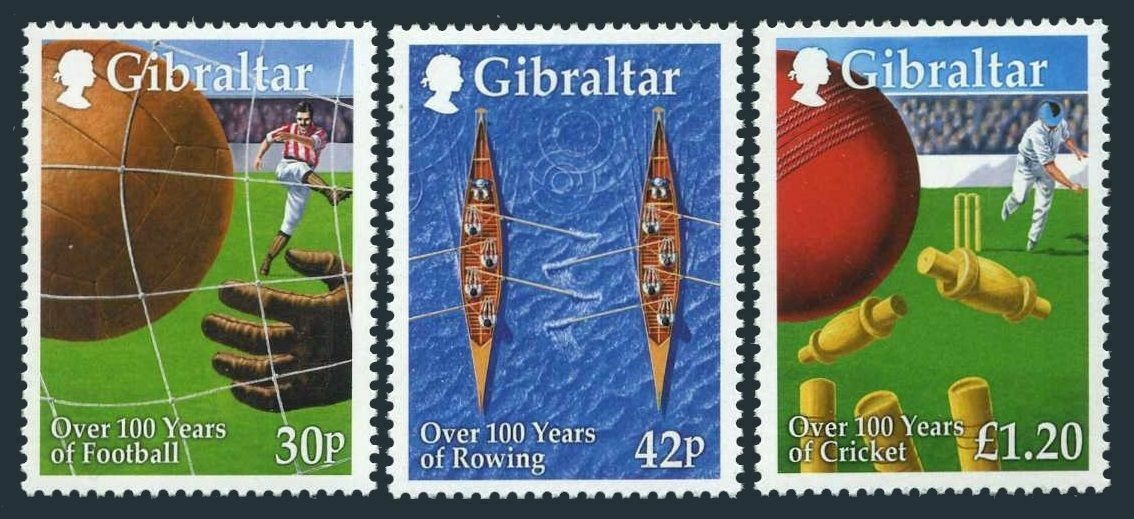 Gibraltar Sports in Gibraltar 1999 Soccer, Rowing, Cricket 3v Set MNH