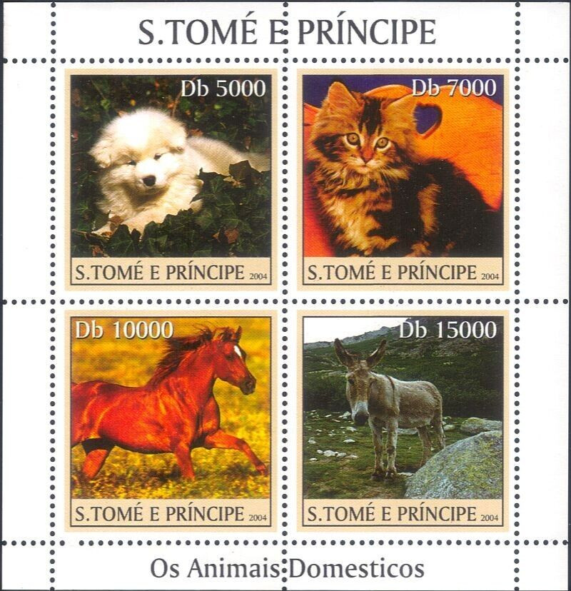 Sao Tome 2004 Cats Dogs Horses Stamp M/S MNH