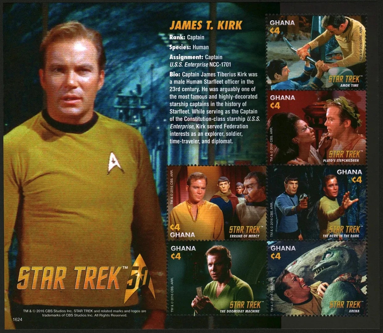 Ghana 2016 Star Trek Kirk M/S MNH