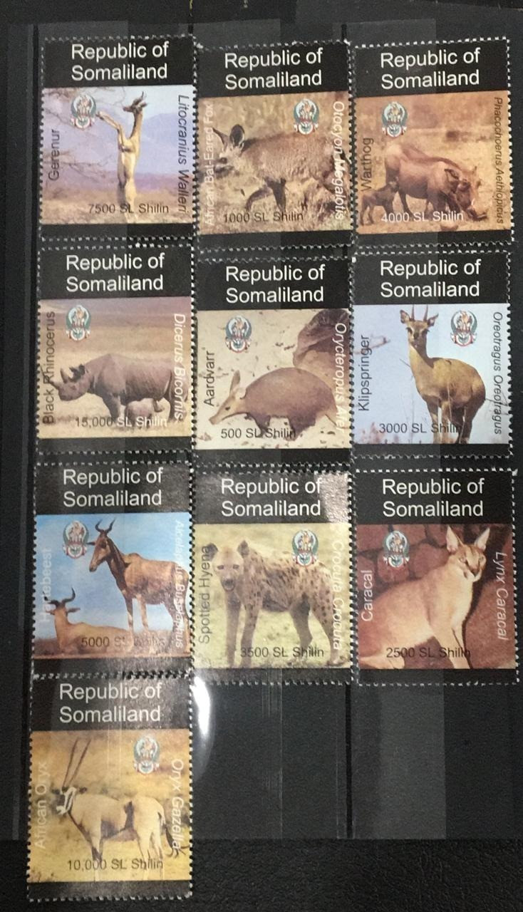 Somalia African Wildlife ( Rhino, Deer, Hyena, Wild Cat, Deer, Aardvark 10v Set MNH