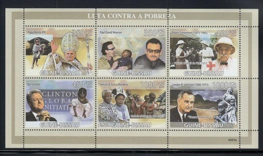 Guinea Bissau 2008 John Paul II David Hewson Albert Schweitzer Bill Clinton Nelson Graca Mandela Lyndon B. Johnson Stamps M/S MNH
