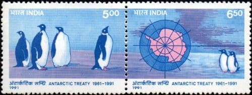 India 1991 Antarctic Treaty Setenant MNH
