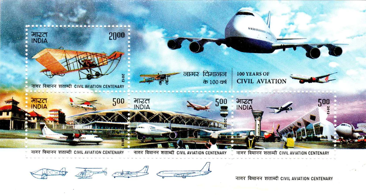 India 2012 Centy. of Civil Aviation Miniature Sheet MNH