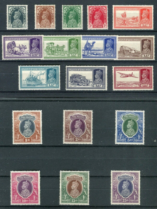 India KGVI 1937 Complete Set Mint with all High Values White Gum Rare Catalog Value £700