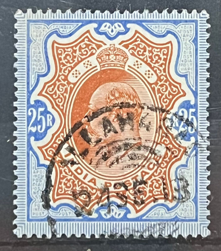India 1907 KEVII SG147 25Rs Top Value Fine Used Rare SG Value £1900 , Tel-c - £650