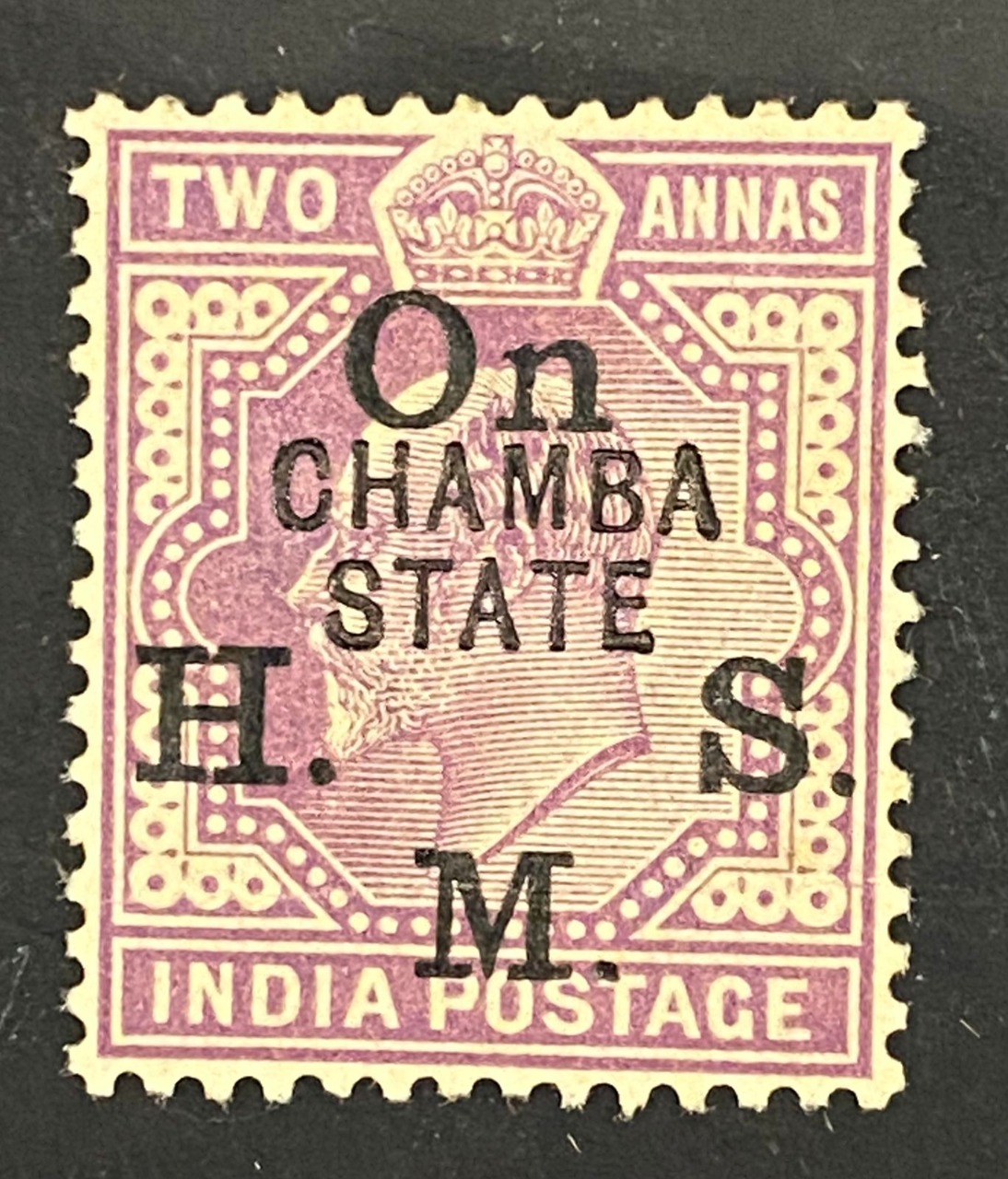 India Chamba 1913  KEVII 2 anna Official OnHMS Unissued Stamp Scarce ( Listed in SG)
