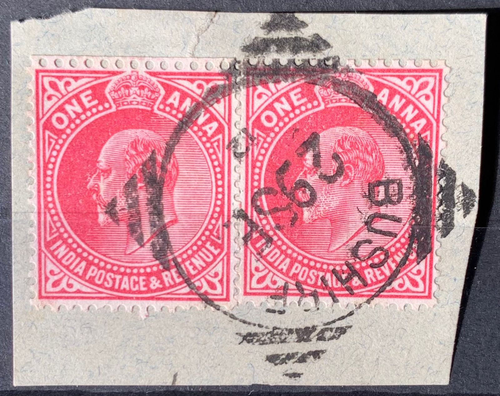 India 1902 KEVII 1/2a Pair Used Abroad in BUSHIRE Fine Cancelled