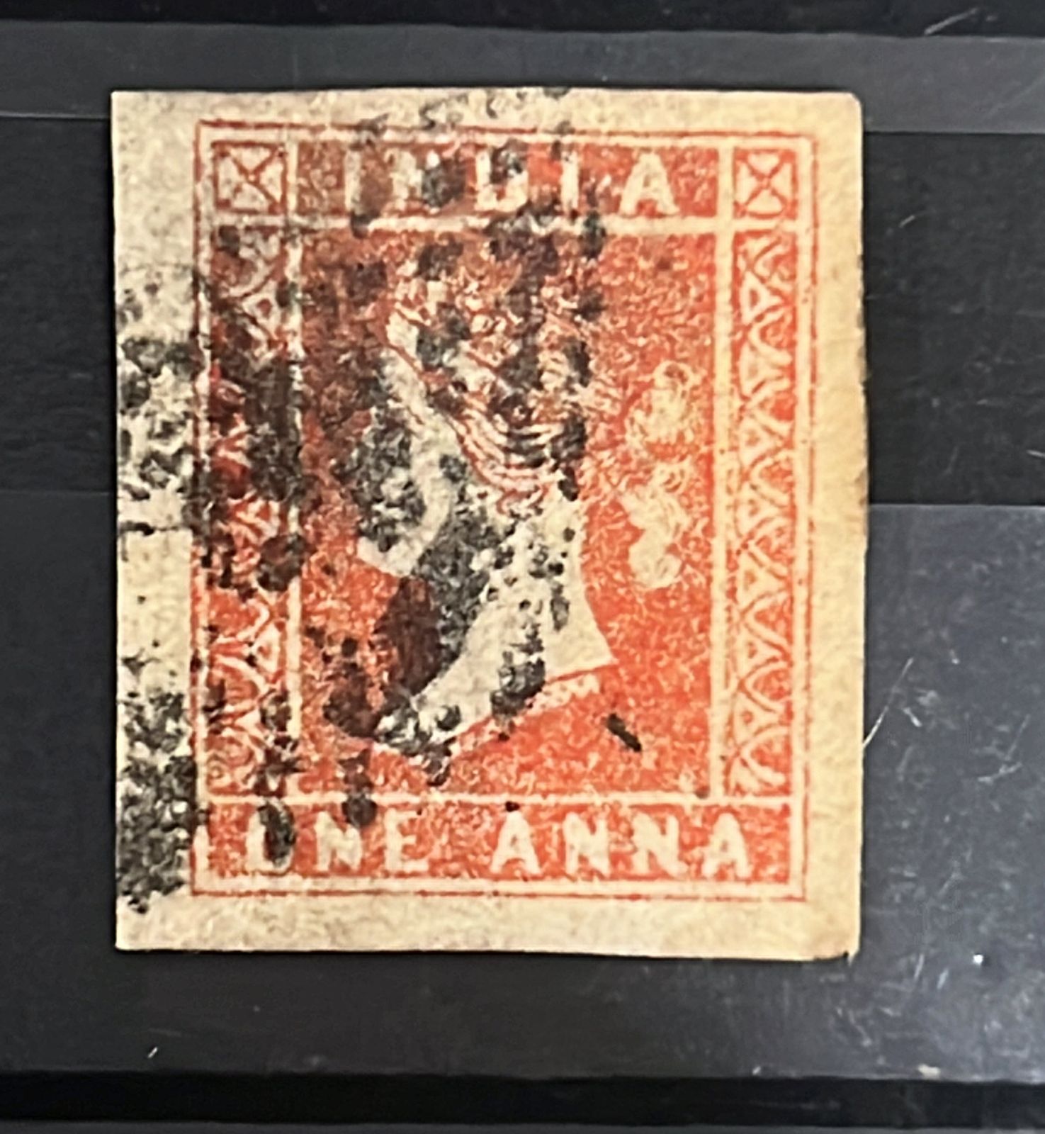 India 1854 SG14 1 Anna Die II Dull Red  Litho Used SG Cat Val £110