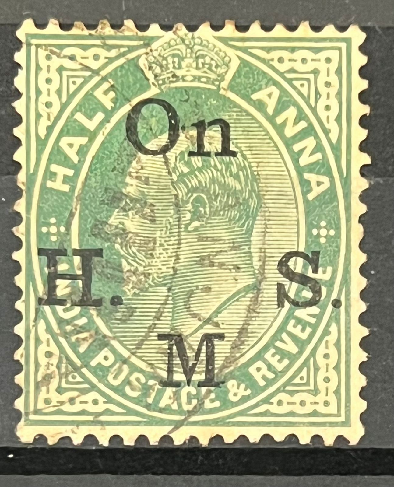 India 1907 KEVII 1/2a SG O66a ‘NO STOP after M’ ERROR Fine Used SG Val £170