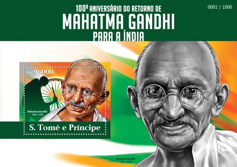 Sao Tome 2015 Mahatma Gandhi Returns India 100th Aniv S/S MNH