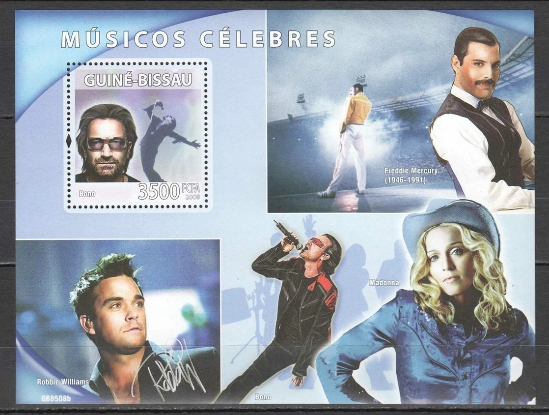Guinea Bissau 2008 Music Bono Rabbie Williams Stamps M/S MNH