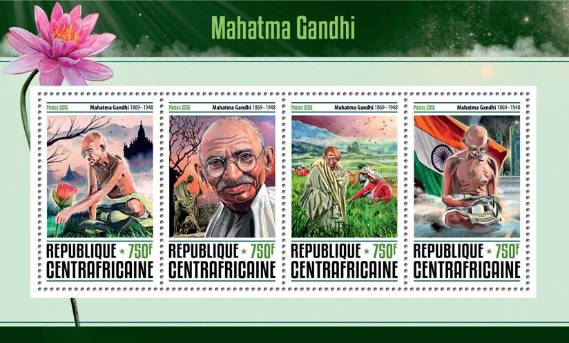 Central Africa 2016 Mahatma Gandhi Stamps M/S MNH
