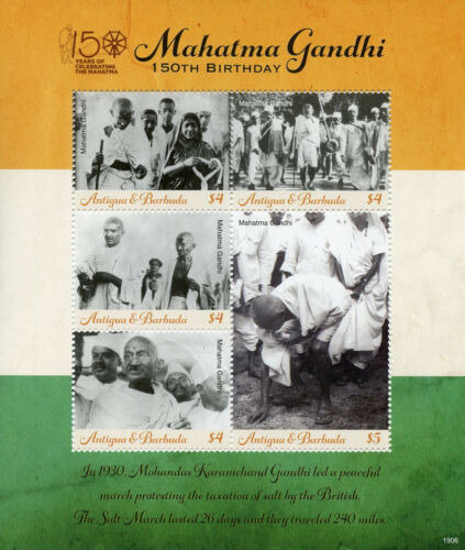 Antigua & Barbuda 150th Birthday Mahatma Gandhi M/S MNH