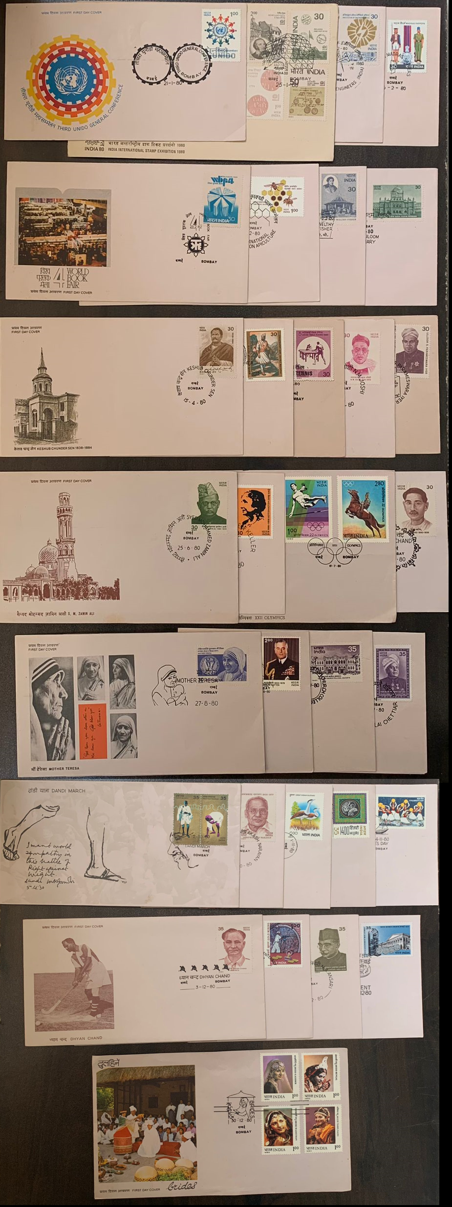 India 1980 Year set of FDCs Complete