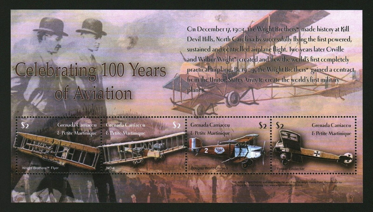 Grenada 100th Anniversary Of Aviation Aircraft M/S MNH
