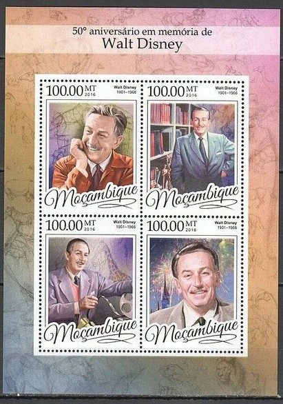 Mozambique 2016 Cartoons Memorial Walt Disney M/S MNH