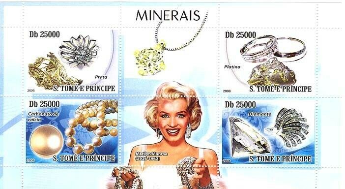 Sao Tome 2008 Minerals Marilyn Monroe M/S MNH