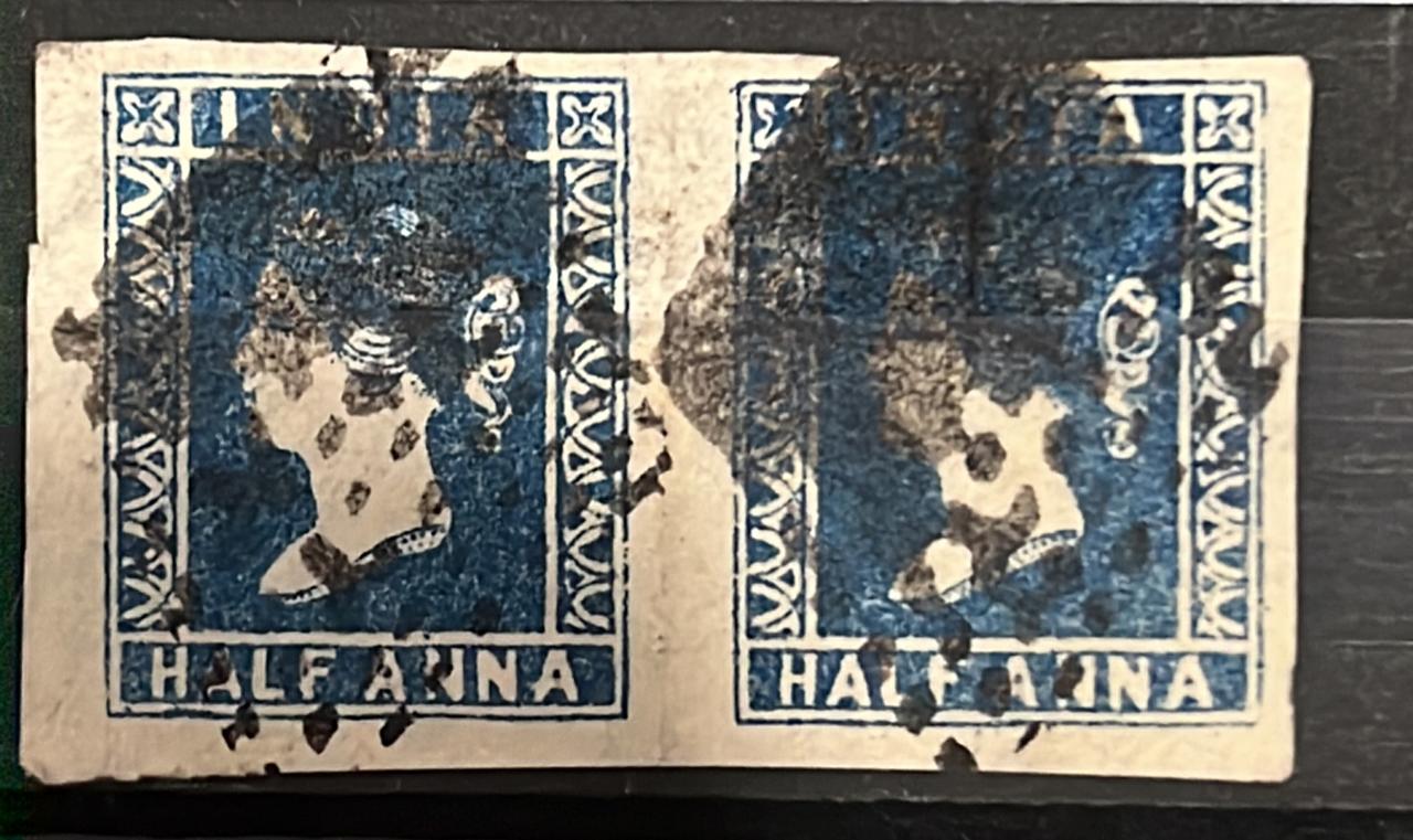 India 1854 12 Anna Die I Blue Litho Used Pair Rare