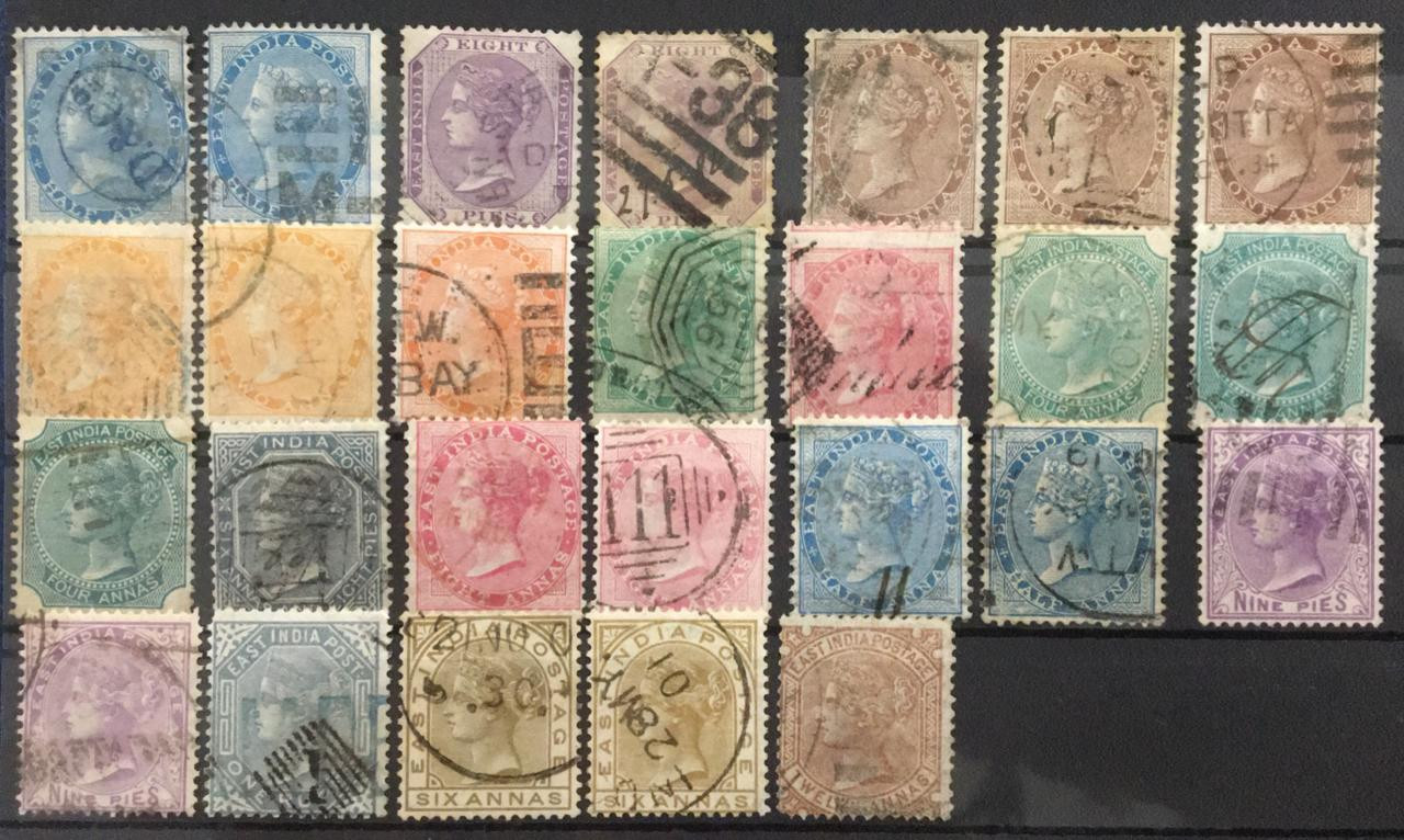 India 1865-76 QV East India ELEPHANT HEAD WATERMARK Complete Set with All Listed Shades Used SG Val £480+