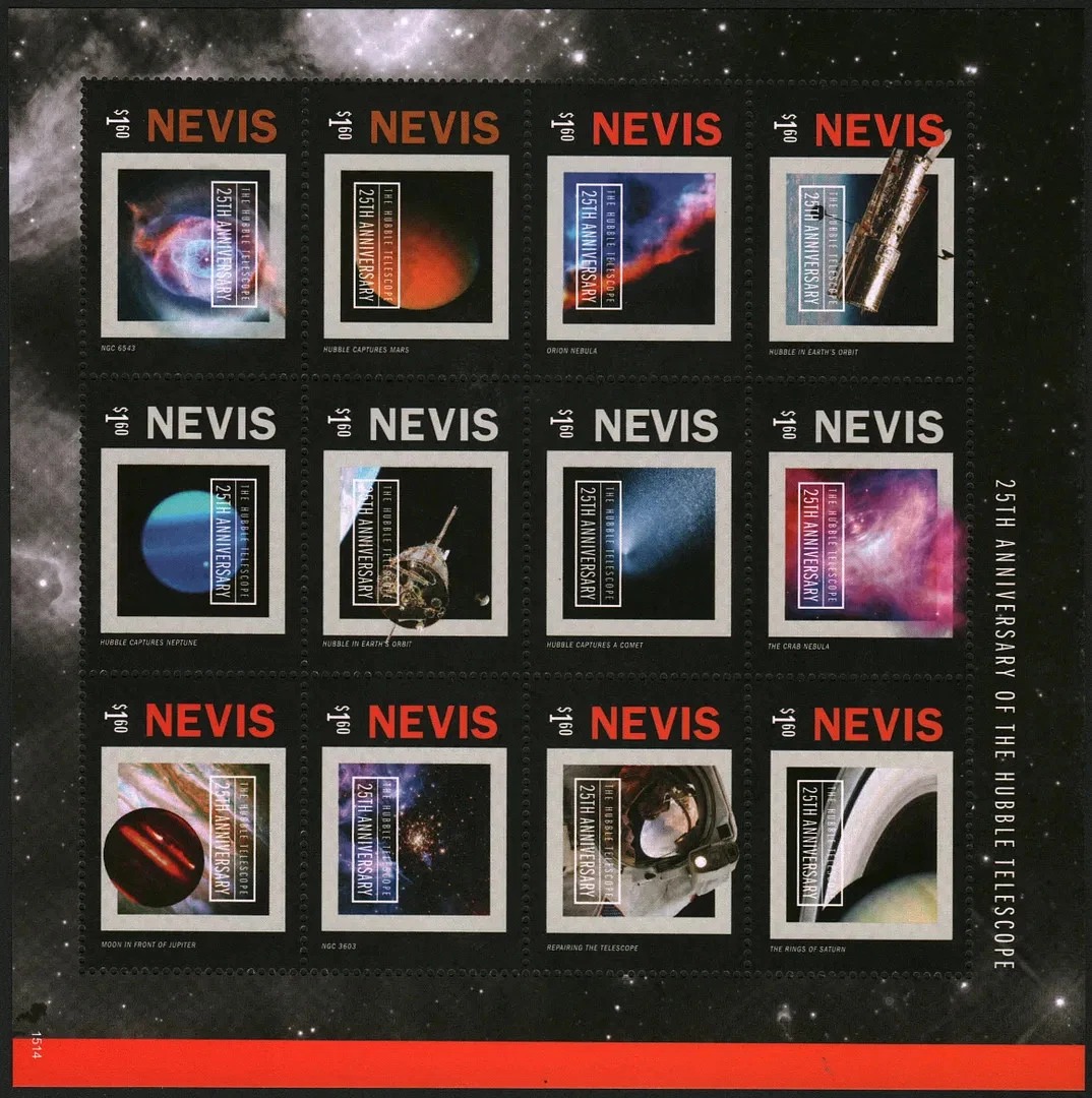 Nevis 2015 25th Aniv of Hubble Telescope Space 12 Stamps M/S MNH -