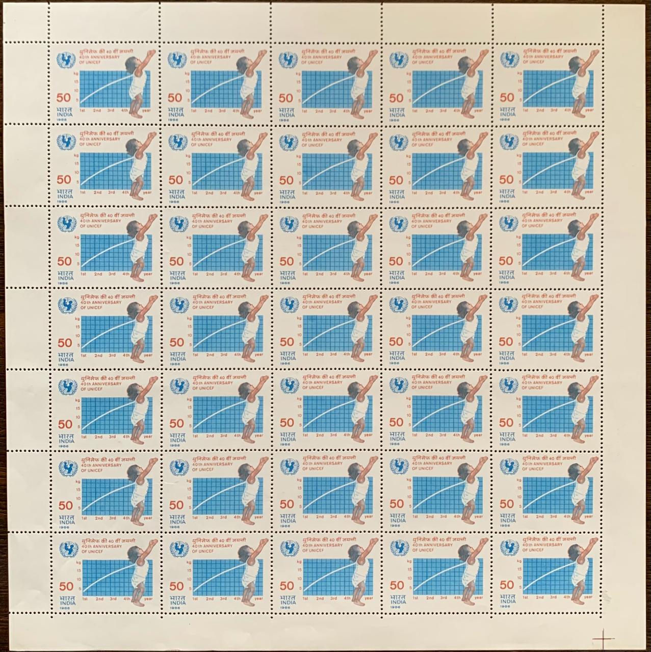 India 1986 Growth Monitoring Graph & UNICEF Emblem Full Sheet