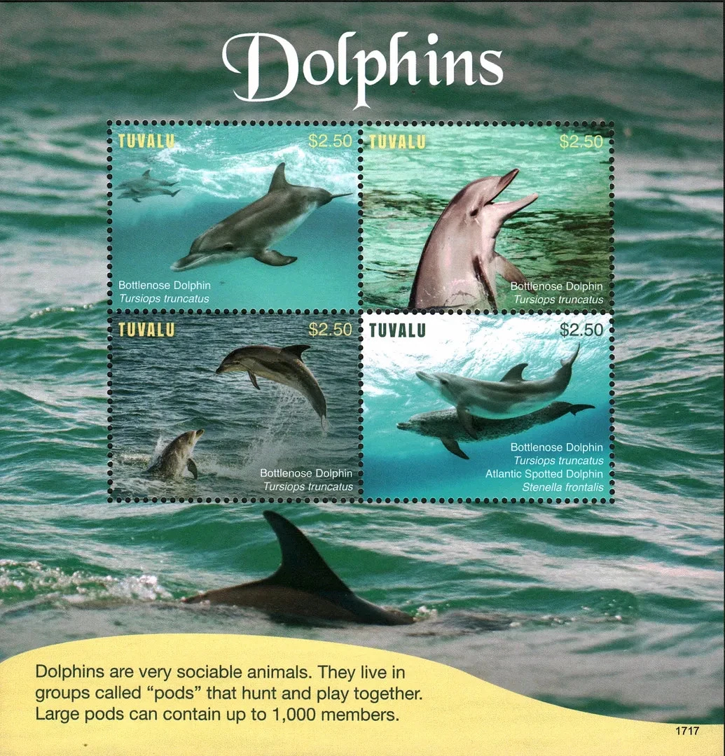 Tuvalu 2017 Dolphins M/S MNH