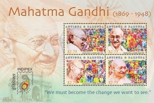 Antigua 2011 Mahatma Gandhi Indipex Stamps M/S MNH