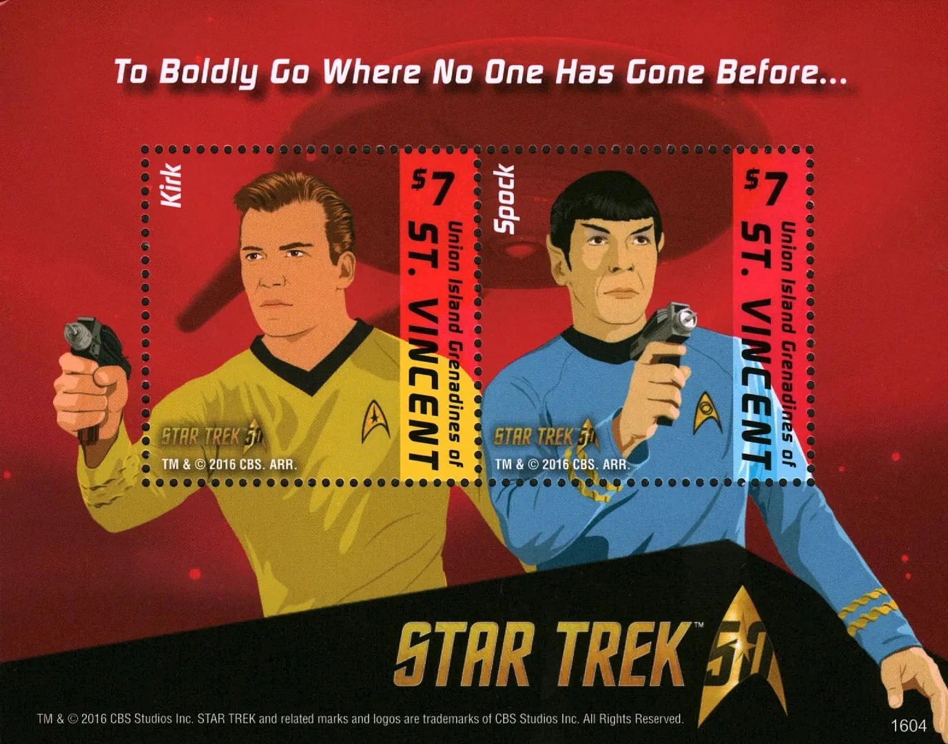 ST. Vincent 2016 Star Trek Kirk & Spock M/S MNH -
