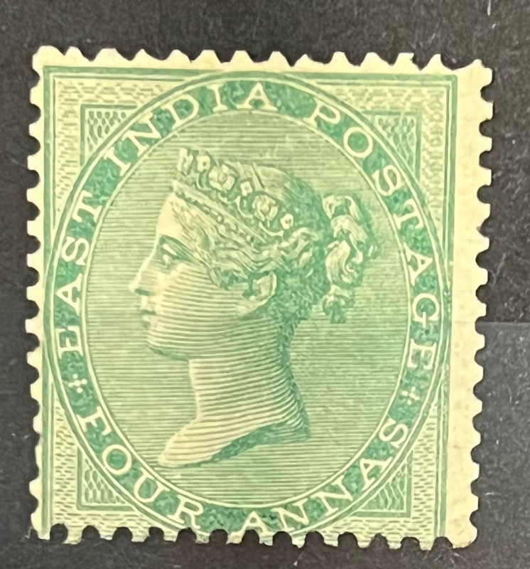India 1856 QV East India NO WATERMARK SG 47 4as Green Mint Extremely RARE SG Cat Val £6500