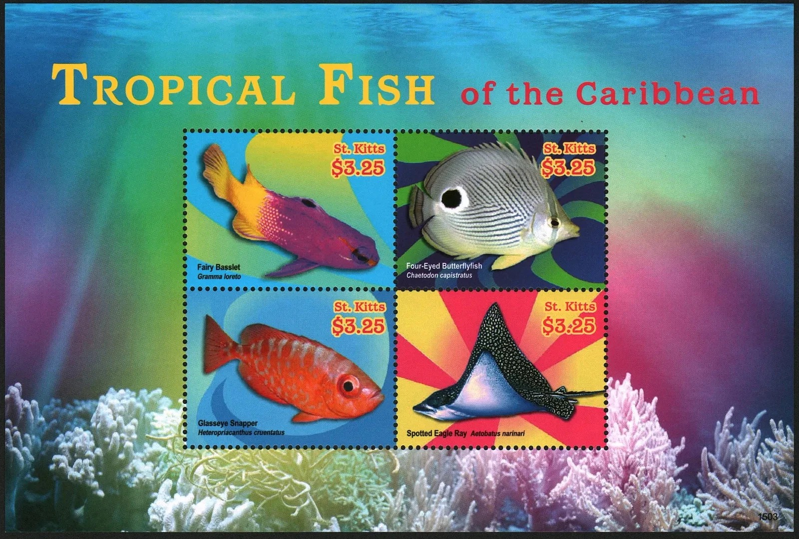 St. Kitts 2015 Tropical Fish Marine Life M/S MNH
