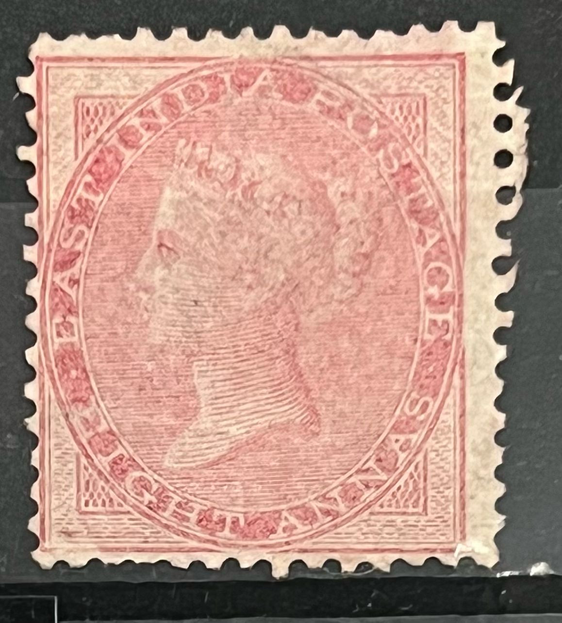 India 1856 QV East India NO WATERMARK SG 49 8as Pale Carmine Mint SG Cat Val £1700