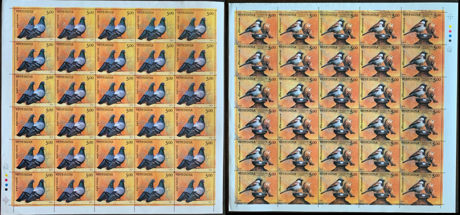 India 2010 Pigeons & Sparrows 2v set Full Sheet