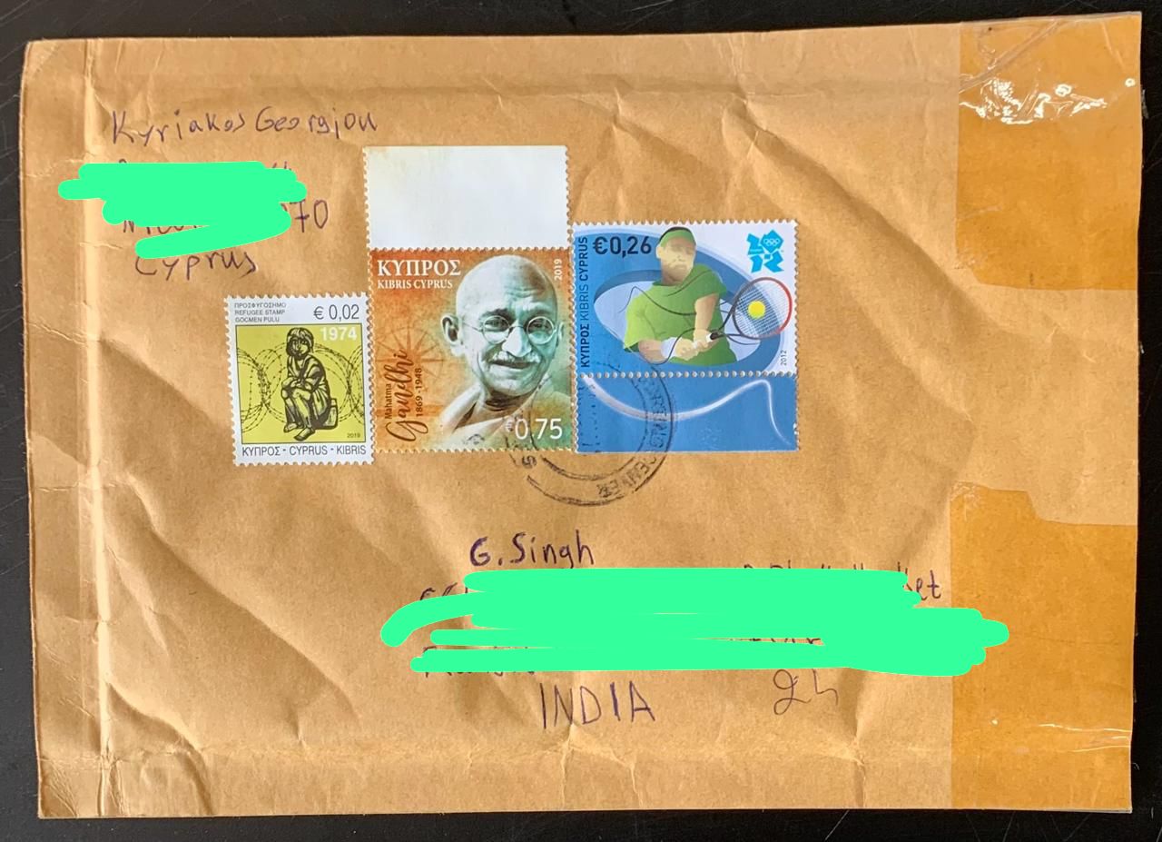 Cyprus 2019 Mahatma Gandhi Stamp used Commercially on Cover