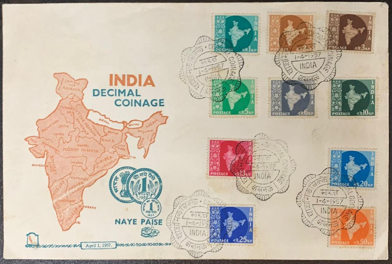 India 1957 Definitive Maps Set FDC First Day Cover