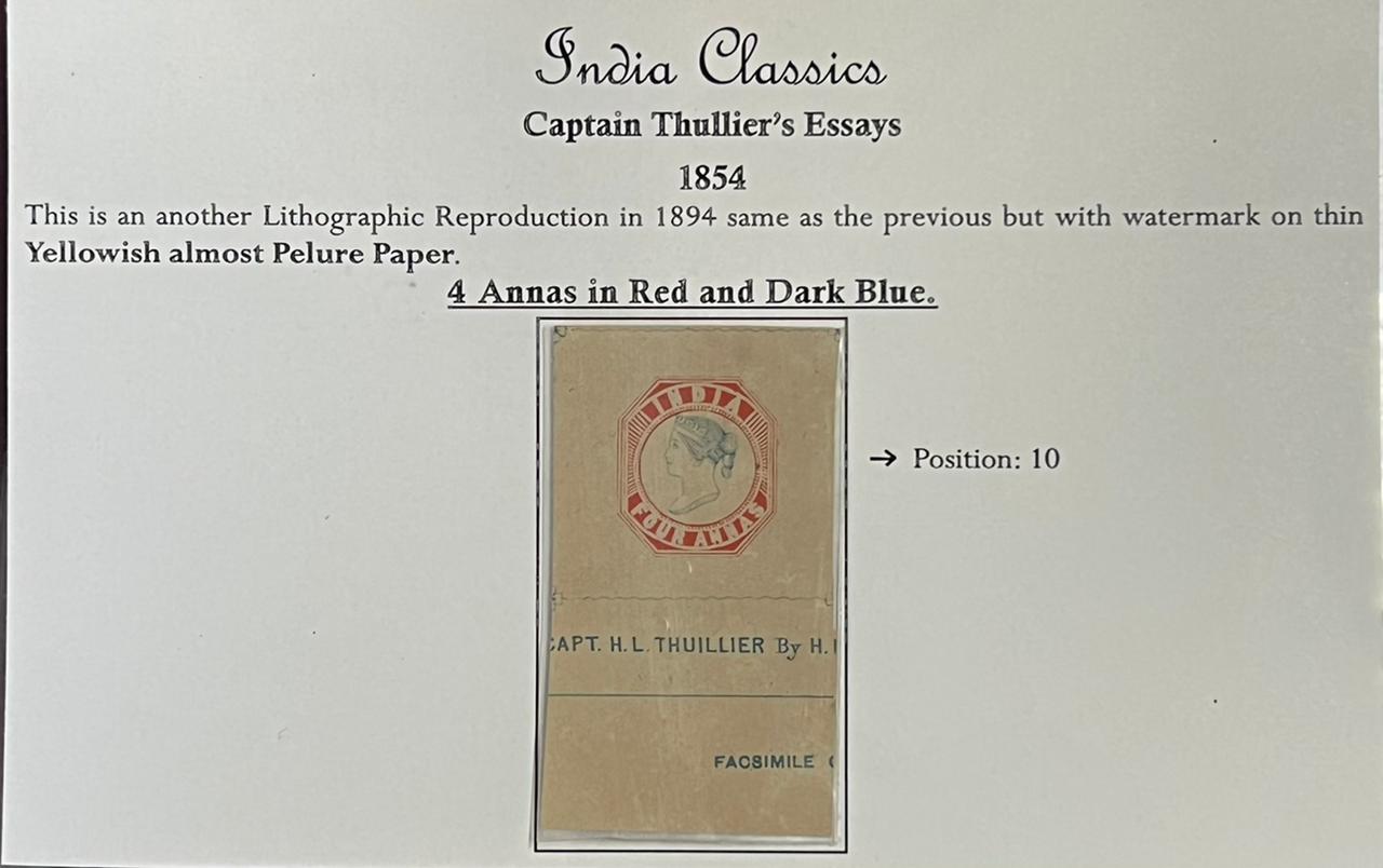 India 1894 4as Official Reprint on Watermark Thin Paper