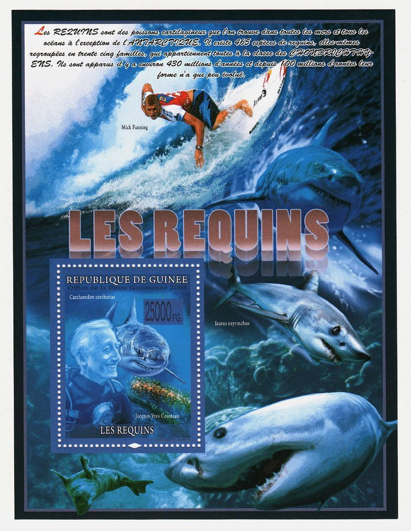 Guinee 2008 Sharks Marine Life Jacques yves Cousteau M/S MNH