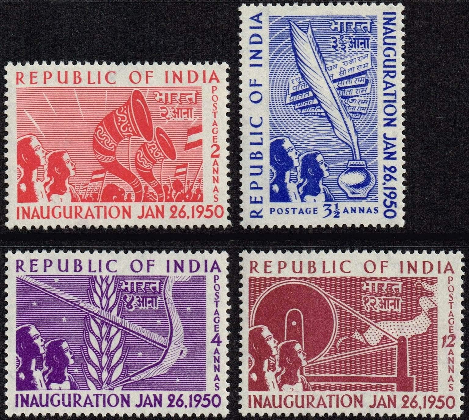 India 1950 Republic Year Set Complete MNH White Gum Catalog
