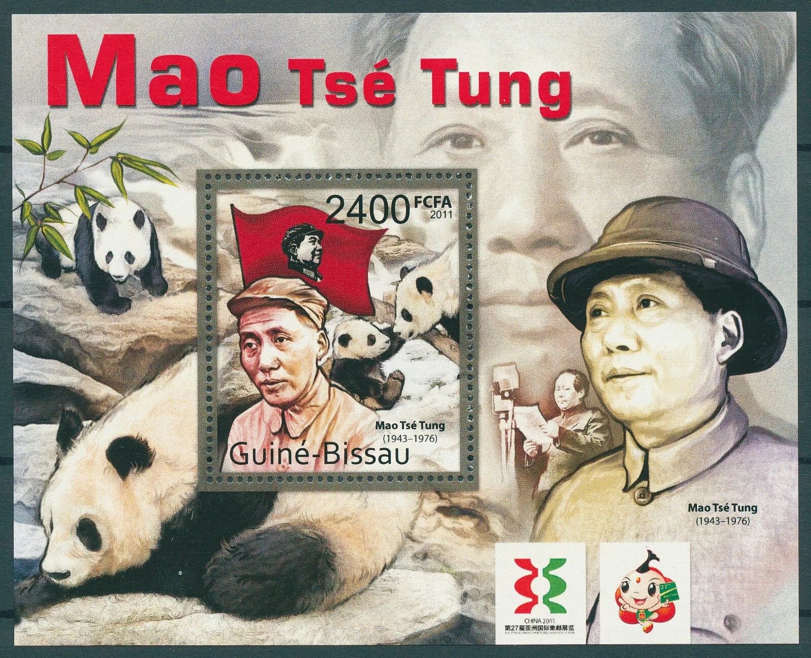 Guinea Bissau 2011 Wild Animals Giant Pandas Mao Tse Tung M/S MNH