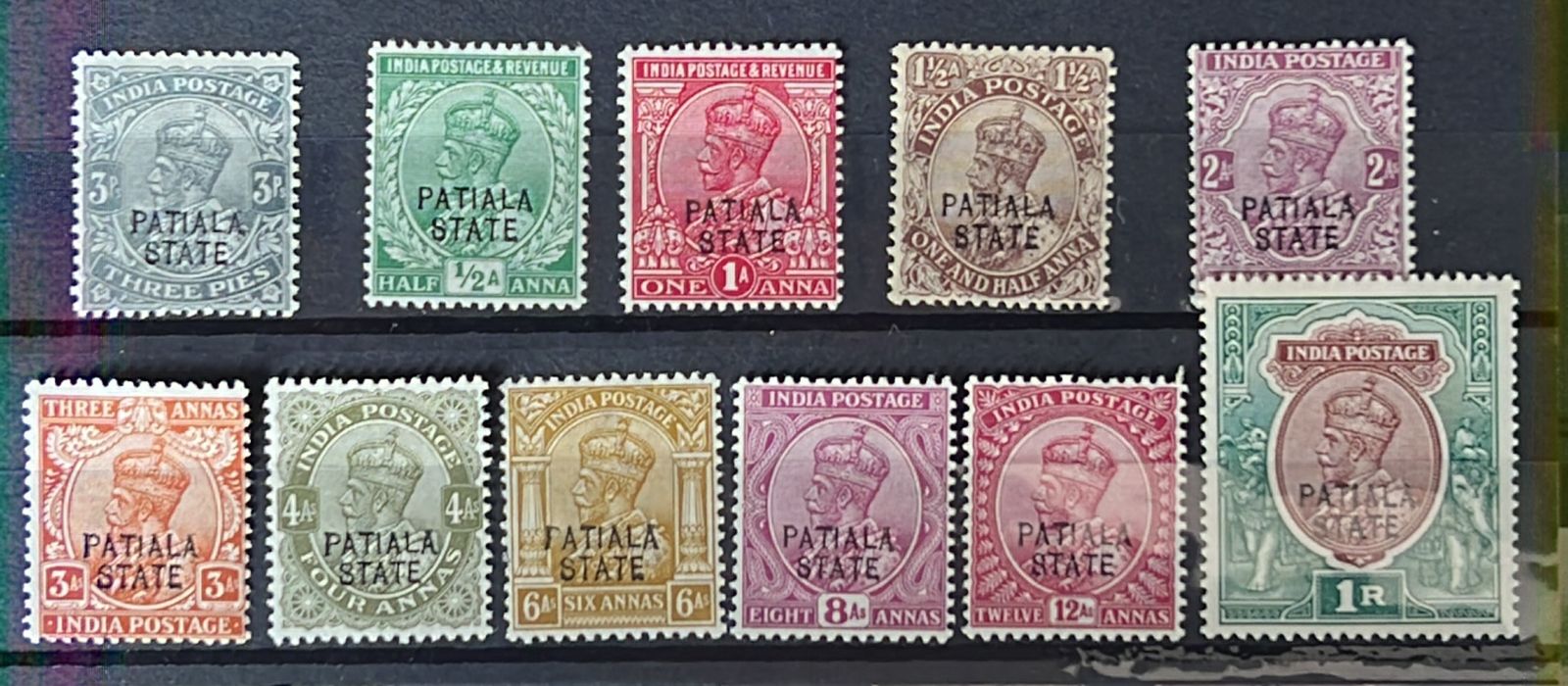 India Patiala 1911 KGV Single Star Wmk Complete Set to 1Re Mint SG Cat Val £70+