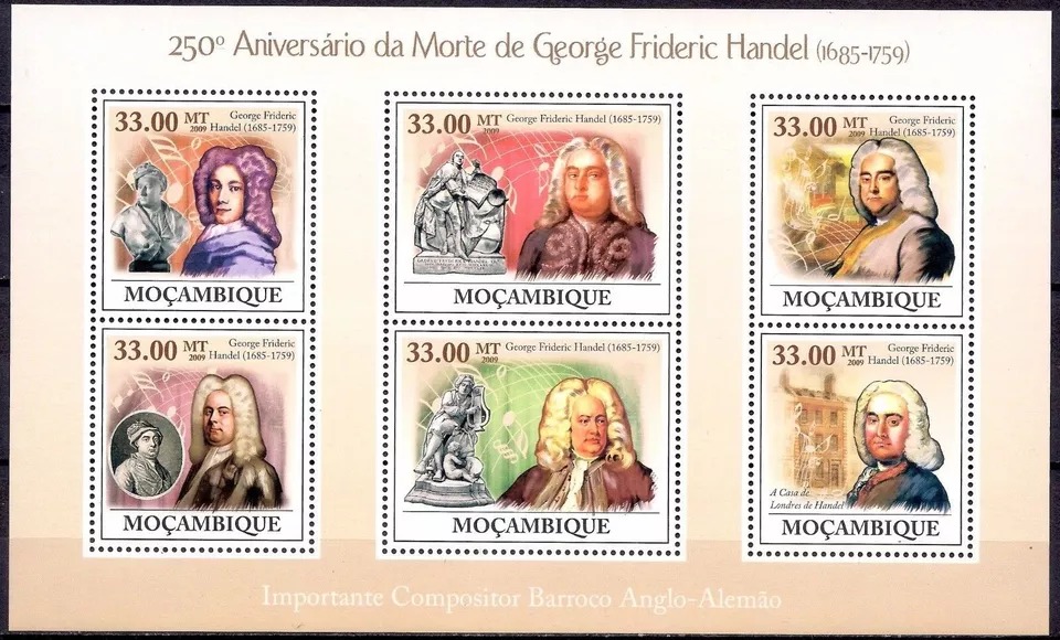 Mozambique 2009 George Frideric Handel Baroque Composers Music M/S MNH