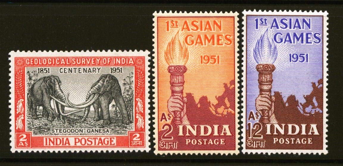 India 1951 Year Set Complete Asian Games MNH White Gum Cat