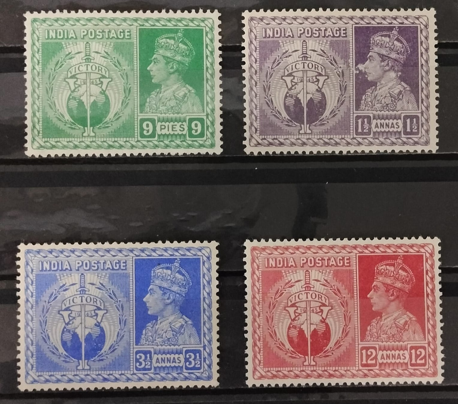 India 1946 KGVI Victory 4v set Mint Catalog Value 585/-