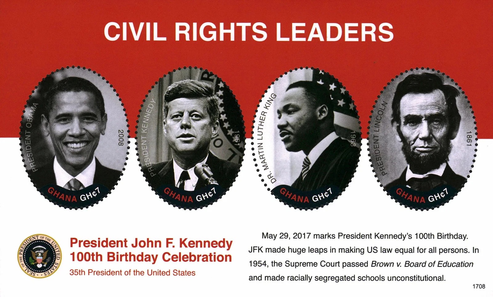 Ghana 2017 Obama Kennedy Martin Luther Lincoln Civil Rights Leaders Odd Shape M/S MNH