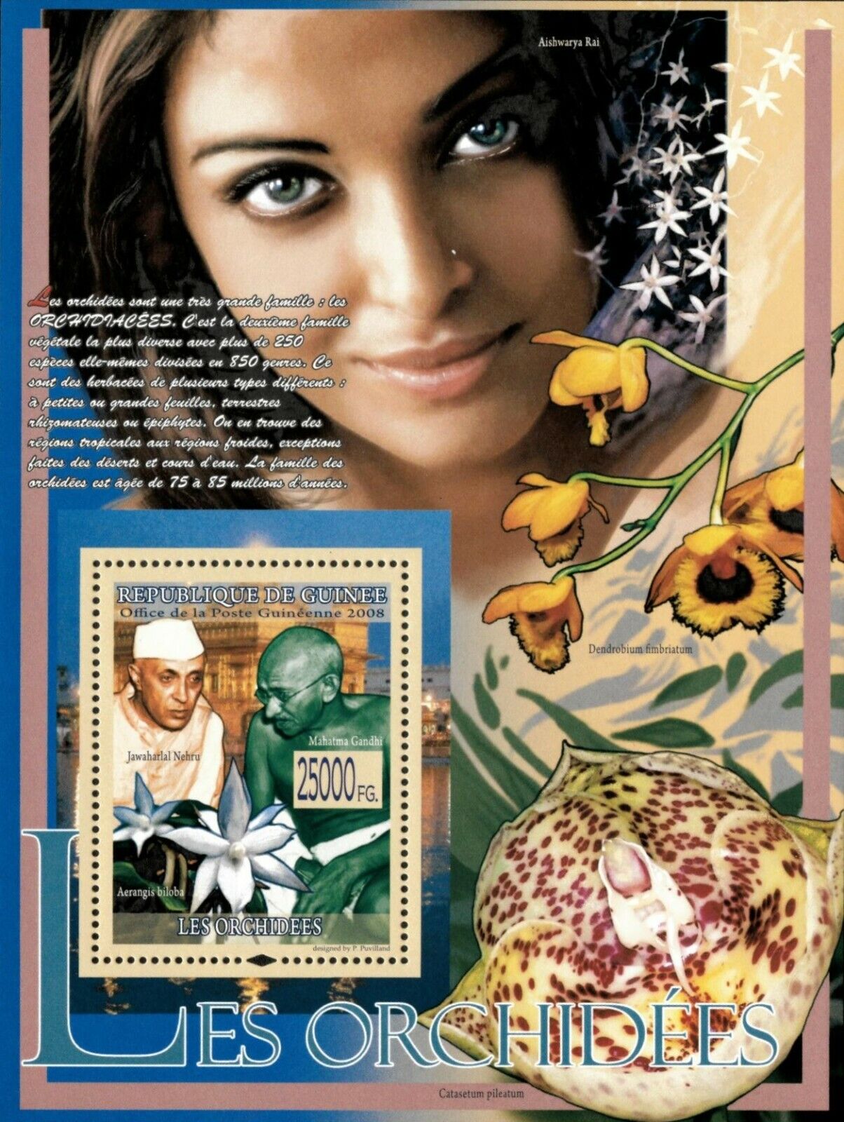 Guinee 2008 Mahatma Gandhi Orchids Celebrities Stamps M/S MNH
